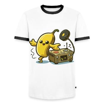 Bananen-Beats - Männer Kontrast-T-Shirt - Weiß/Schwarz - Vorne - AI Model Female 172 light (172cm) & AI Model Male 178 dark (178cm)
