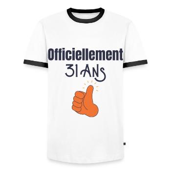 Officiellement 31 Ans - T-shirt contrasté Homme - blanc/noir - Devant - AI Model Female 172 light (172cm) & AI Model Male 178 dark (178cm)
