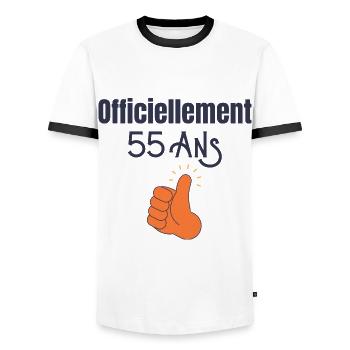 Officiellement 55 Ans - T-shirt contrasté Homme - blanc/noir - Devant - AI Model Female 172 light (172cm) & AI Model Male 178 dark (178cm)