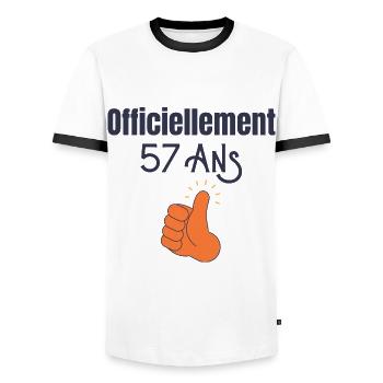 Officiellement 57 Ans - T-shirt contrasté Homme - blanc/noir - Devant - AI Model Female 172 light (172cm) & AI Model Male 178 dark (178cm)