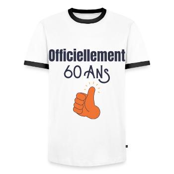 Officiellement 60 Ans - T-shirt contrasté Homme - blanc/noir - Devant - AI Model Female 172 light (172cm) & AI Model Male 178 dark (178cm)