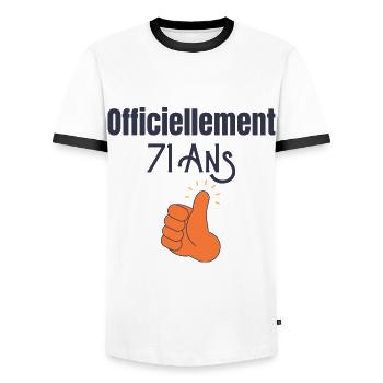 Officiellement 71 Ans - T-shirt contrasté Homme - blanc/noir - Devant - AI Model Female 172 light (172cm) & AI Model Male 178 dark (178cm)
