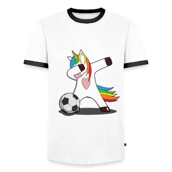 Einhorn Fußball dabbendes Unicorn magical Tor Kind - Männer Kontrast-T-Shirt - Weiß/Schwarz - Vorne - AI Model Female 172 light (172cm) & AI Model Male 178 dark (178cm)