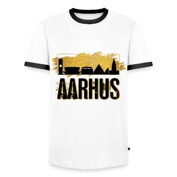 Aarhus Danemark Ville Skyline Patrie Amour Or - T-shirt contrasté Homme - blanc/noir - Devant - AI Model Female 172 light (172cm) & AI Model Male 178 dark (178cm)