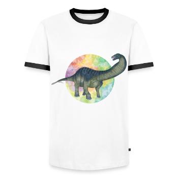 Farbige Dinosaurier - Männer Kontrast-T-Shirt - Weiß/Schwarz - Vorne - AI Model Female 172 light (172cm) & AI Model Male 178 dark (178cm)