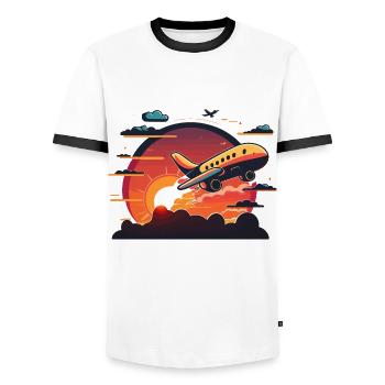 Là-haut, en haut et loin : un avion de dessin animé amusant - T-shirt contrasté Homme - blanc/noir - Devant - AI Model Female 172 light (172cm) & AI Model Male 178 dark (178cm)