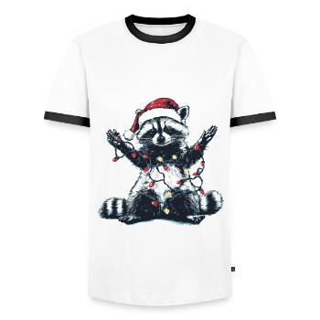 raton laveur avec chapeau de Père Noël et guirlandes lumineuses - T-shirt contrasté Homme - blanc/noir - Devant - AI Model Female 172 light (172cm) & AI Model Male 178 dark (178cm)