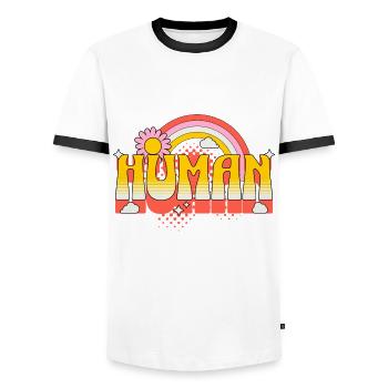 Human Human Rainbow Flower Hippie Vintage Retro - Men's Ringer Shirt - white/black - Front - AI Model Female 172 light (172cm) & AI Model Male 178 dark (178cm)