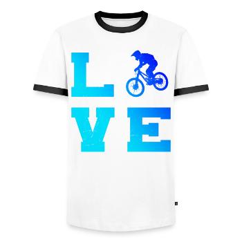 Women's MTB Cycling Cycling Cyclists Men - Men's Ringer Shirt - white/black - Front - AI Model Female 172 light (172cm) & AI Model Male 178 dark (178cm)