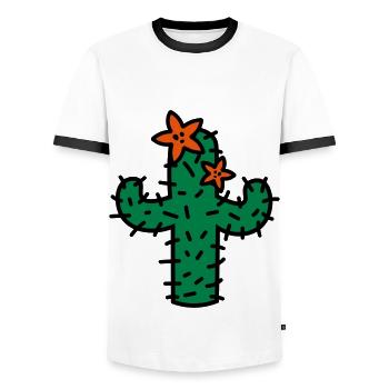 Cactus with flowers cactus with blossoms - Men's Ringer Shirt - white/black - Front - AI Model Female 172 light (172cm) & AI Model Male 178 dark (178cm)