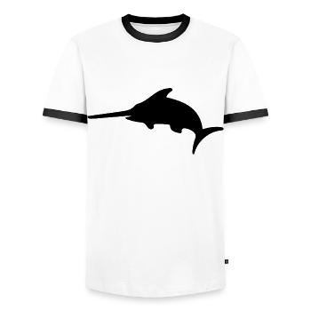 Schwertfisch Silhouette - Männer Kontrast-T-Shirt - Weiß/Schwarz - Vorne - AI Model Female 172 light (172cm) & AI Model Male 178 dark (178cm)