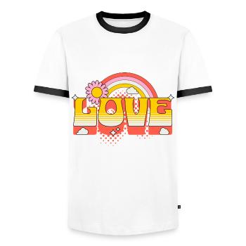 Love Scripture Flower Rainbow Clouds Art - Men's Ringer Shirt - white/black - Front - AI Model Female 172 light (172cm) & AI Model Male 178 dark (178cm)