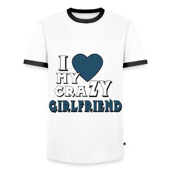 i love Partnerlook (part1) Geschenkidee Paar - Männer Kontrast-T-Shirt - Weiß/Schwarz - Vorne - AI Model Female 172 light (172cm) & AI Model Male 178 dark (178cm)
