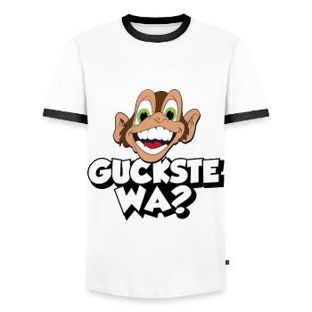 guckste wa? - Männer Kontrast-T-Shirt - Weiß/Schwarz - Vorne - AI Model Female 172 light (172cm) & AI Model Male 178 dark (178cm)