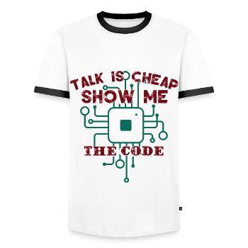 Funny Coder Quote Programming Programmer - Men's Ringer Shirt - white/black - Front - AI Model Female 172 light (172cm) & AI Model Male 178 dark (178cm)