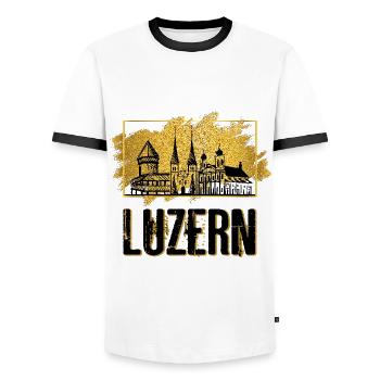 Lucerne Suisse Ville Skyline Home Amour Or - T-shirt contrasté Homme - blanc/noir - Devant - AI Model Female 172 light (172cm) & AI Model Male 178 dark (178cm)