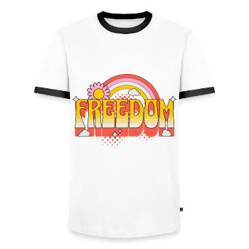 Freedom Freedom Rainbow Flower Vintage Retro - Men's Ringer Shirt - white/black - Front - AI Model Female 172 light (172cm) & AI Model Male 178 dark (178cm)