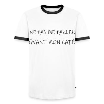 Ne Parler Avant Mon Café - T-shirt contrasté Homme - blanc/noir - Devant - AI Model Female 172 light (172cm) & AI Model Male 178 dark (178cm)