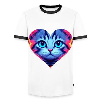 Kitten in the heart 💞 - Men's Ringer Shirt - white/black - Front - AI Model Female 172 light (172cm) & AI Model Male 178 dark (178cm)