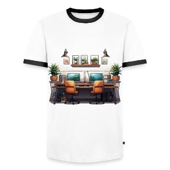 Havre de création - T-shirt contrasté Homme - blanc/noir - Devant - AI Model Female 172 light (172cm) & AI Model Male 178 dark (178cm)