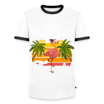 Original Flamazing Flamingo Summer Party Celebrations - Men's Ringer Shirt - white/black - Front - AI Model Female 172 light (172cm) & AI Model Male 178 dark (178cm)