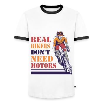 Les vrais cyclistes n’ont pas besoin de moteurs - T-shirt contrasté Homme - blanc/noir - Devant - AI Model Female 172 light (172cm) & AI Model Male 178 dark (178cm)