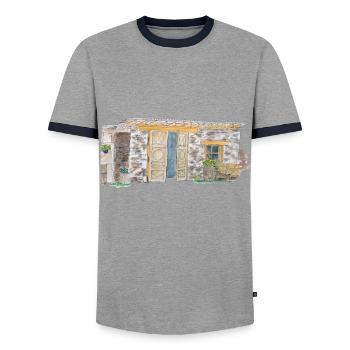 Parc national en plein air de l’Eifel Randonnée Heimat Landlieb - T-shirt contrasté Homme - gris/marine  - Devant - AI Model Female 172 light (172cm) & AI Model Male 178 light (178cm)
