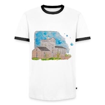 Église Borchemich Erkelenz 41812 Kreis Heinsberg - T-shirt contrasté Homme - blanc/noir - Devant - AI Model Female 172 light (172cm) & AI Model Male 178 dark (178cm)