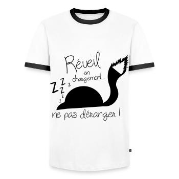 Chat réveil en chargement ! ne pas déranger ! - T-shirt contrasté Homme - blanc/noir - Devant - AI Model Female 172 light (172cm) & AI Model Male 178 dark (178cm)