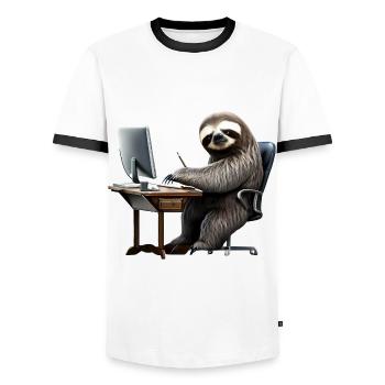 Office Sloth - Men's Ringer Shirt - white/black - Front - AI Model Female 172 light (172cm) & AI Model Male 178 dark (178cm)