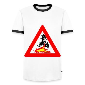 Attention Dragon with Bad Mood Traffic Sign - Men's Ringer Shirt - white/black - Front - AI Model Female 172 light (172cm) & AI Model Male 178 dark (178cm)