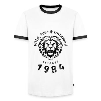 40th Birthday Wild, free & untamed since 10/1984 - Men's Ringer Shirt - white/black - Front - AI Model Female 172 light (172cm) & AI Model Male 178 dark (178cm)