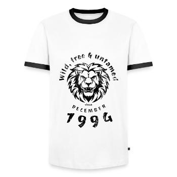 30. Geburtstag Sauvage, libre et indompté depuis 12/1994 - T-shirt contrasté Homme - blanc/noir - Devant - AI Model Female 172 light (172cm) & AI Model Male 178 dark (178cm)