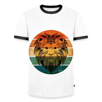 Retro Sunset Lion Face Mandala Style Afrique Lion - T-shirt contrasté Homme - blanc/noir - Devant - AI Model Female 172 light (172cm) & AI Model Male 178 dark (178cm)
