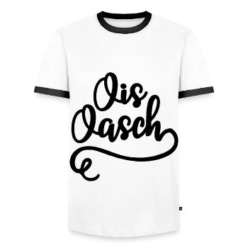 Ois Oasch Mundart Humor Dialekt - Männer Kontrast-T-Shirt - Weiß/Schwarz - Vorne - AI Model Female 172 light (172cm) & AI Model Male 178 dark (178cm)