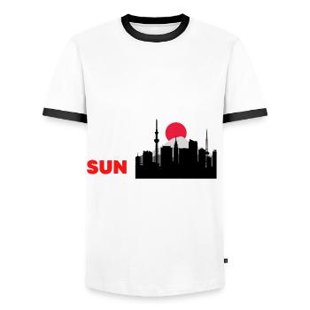 Venez là où le soleil rouge se lève, Japon - T-shirt contrasté Homme - blanc/noir - Devant - AI Model Female 172 light (172cm) & AI Model Male 178 dark (178cm)