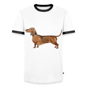 Dachshund Shorthair Dachshund Dachshund - Men's Ringer Shirt - white/black - Front - AI Model Female 172 light (172cm) & AI Model Male 178 dark (178cm)