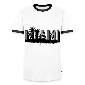 Miami Floride USA Surfeur Summer Beach Palmiers - T-shirt contrasté Homme - blanc/noir - Devant - AI Model Female 172 light (172cm) & AI Model Male 178 dark (178cm)