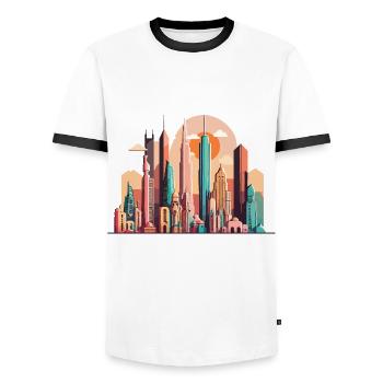 Der urbane Abenteurer - Männer Kontrast-T-Shirt - Weiß/Schwarz - Vorne - AI Model Female 172 light (172cm) & AI Model Male 178 dark (178cm)