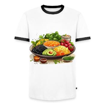 Délice du jardin - T-shirt contrasté Homme - blanc/noir - Devant - AI Model Female 172 light (172cm) & AI Model Male 178 dark (178cm)