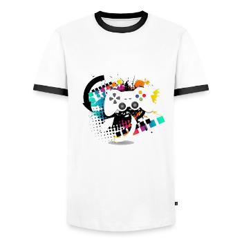 Gamepad Controller Colorful - Men's Ringer Shirt - white/black - Front - AI Model Female 172 light (172cm) & AI Model Male 178 dark (178cm)
