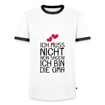 Ich muss nicht NEIN sagen ich bin die Oma Spruch - Männer Kontrast-T-Shirt - Weiß/Schwarz - Vorne - AI Model Female 172 light (172cm) & AI Model Male 178 dark (178cm)