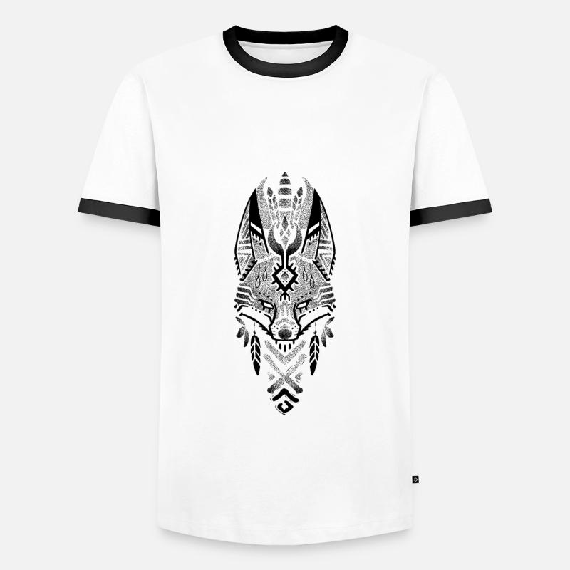 Black drowork tribal fox - Men's Ringer Shirt - white/black