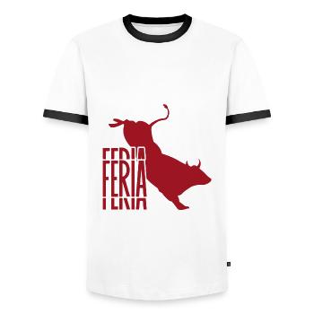 Feria - Logo couleur rouge / blanc & taureau - T-shirt contrasté Homme - blanc/noir - Devant - AI Model Female 172 light (172cm) & AI Model Male 178 dark (178cm)