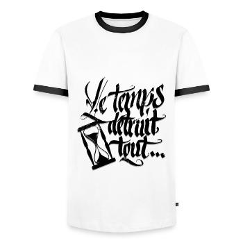 Le temps détruit tout .. - T-shirt contrasté Homme - blanc/noir - Devant - AI Model Female 172 light (172cm) & AI Model Male 178 dark (178cm)