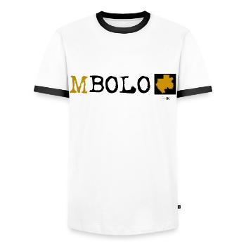 MBOLO Gabon - Men's Ringer Shirt - white/black - Front - AI Model Female 172 light (172cm) & AI Model Male 178 dark (178cm)