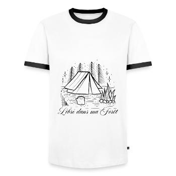 Libre dans ma forêt dessin line art - T-shirt contrasté Homme - blanc/noir - Devant - AI Model Female 172 light (172cm) & AI Model Male 178 dark (178cm)