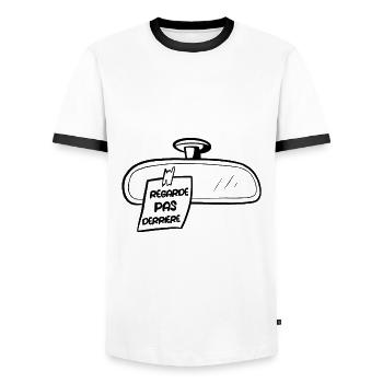 Ne regarde pas derrière - T-shirt contrasté Homme - blanc/noir - Devant - AI Model Female 172 light (172cm) & AI Model Male 178 dark (178cm)