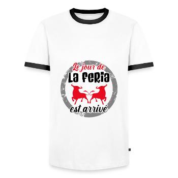 Le jour de la Féria est arrivé ! - T-shirt contrasté Homme - blanc/noir - Devant - AI Model Female 172 light (172cm) & AI Model Male 178 dark (178cm)