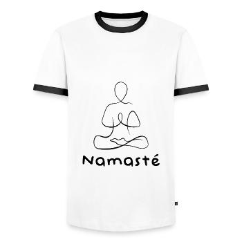 Namaste - Design yoga zen line - Men's Ringer Shirt - white/black - Front - AI Model Female 172 light (172cm) & AI Model Male 178 dark (178cm)